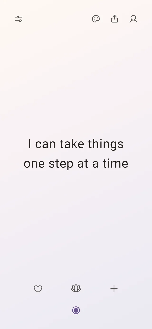 Echofirm home screen showing a personal affirmation: I can take things one step at a time.