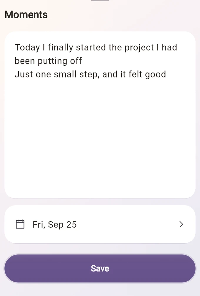 A saved Moment about taking the first step on a personal project.